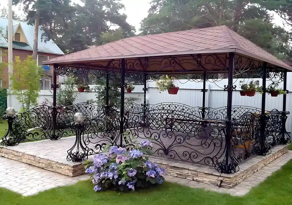 Кованая беседка «Венеция» — металлическая беседка, 4,0 × 3,0 м, 12 м²